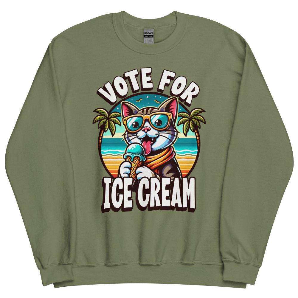 Vote For Ice Cream Cat Sweatshirt - Military Green Color - https://ascensionemporium.net